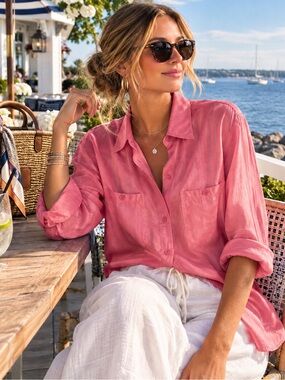 Karuba Brand Relaxed Pink Button-Down Shirt - Silk Women’s Long Sleeve